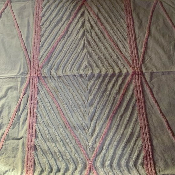 Vintage MCM Chenille Baby Crib blanket throw!  Pink and white! - Picture 4 of 7